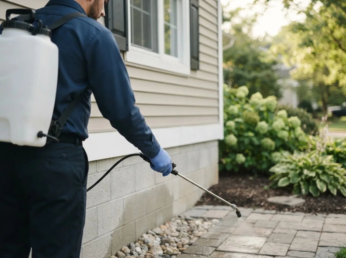 Pest control technician inspecting a home in Hico, WV